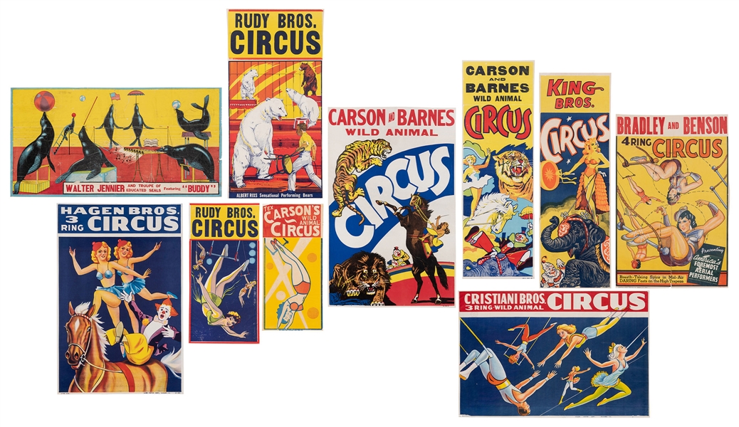  Group of 10 Circus Posters. American, ca. 1950s/60s. Includ...