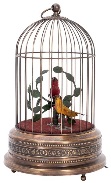  [Automaton] Vintage Singing Bird Automaton. Brass cage with...