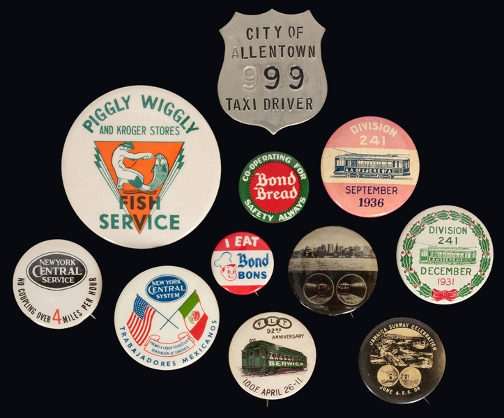  Railroad, Transportation, and Advertising Pins and Badges. ...