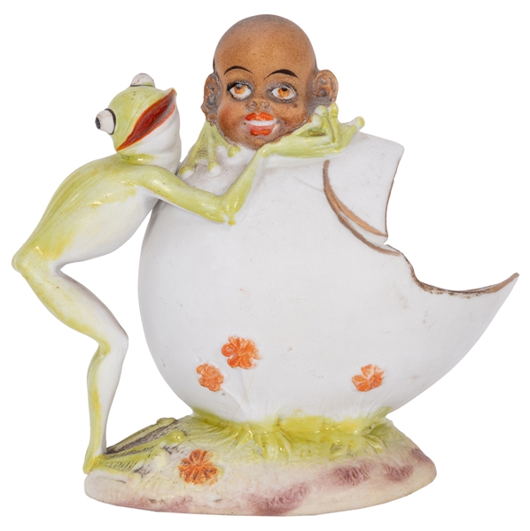  Schafer Vator Bisque Frog with Black Boy in Eggshell. Early...