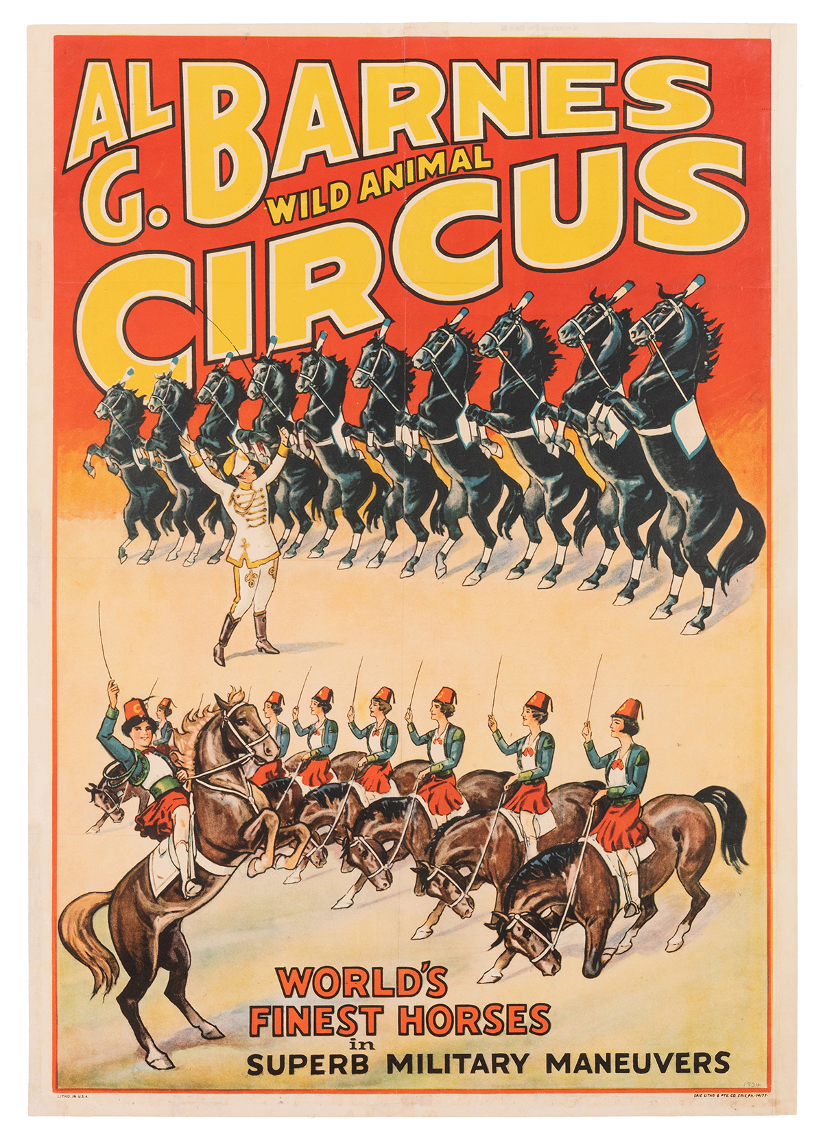Lot Detail - Al. G. Barnes Circus. World’s Finest Horses. Erie Litho, ca...