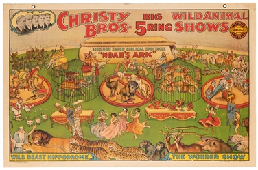  Christy Bros. Big 5 Ring Wild Animal Shows. Noah’s Ark. Eri...