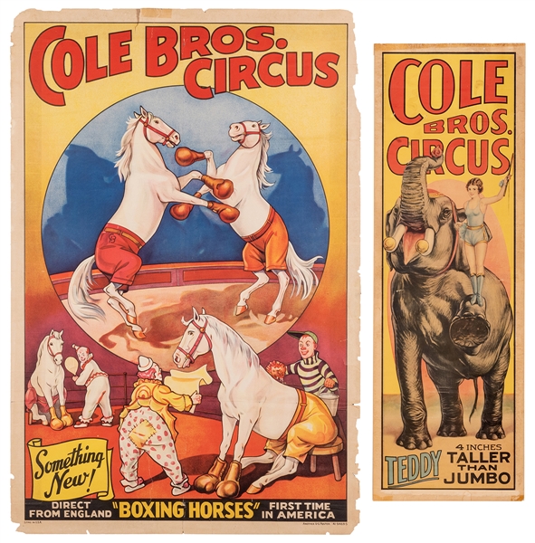  Cole Bros. Circus. Two Posters. Erie Litho, 1940s. Includin...