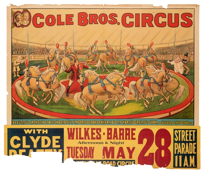  Cole Bros. Circus. Cremolin Stallions…Exhibited by Jorgenso...