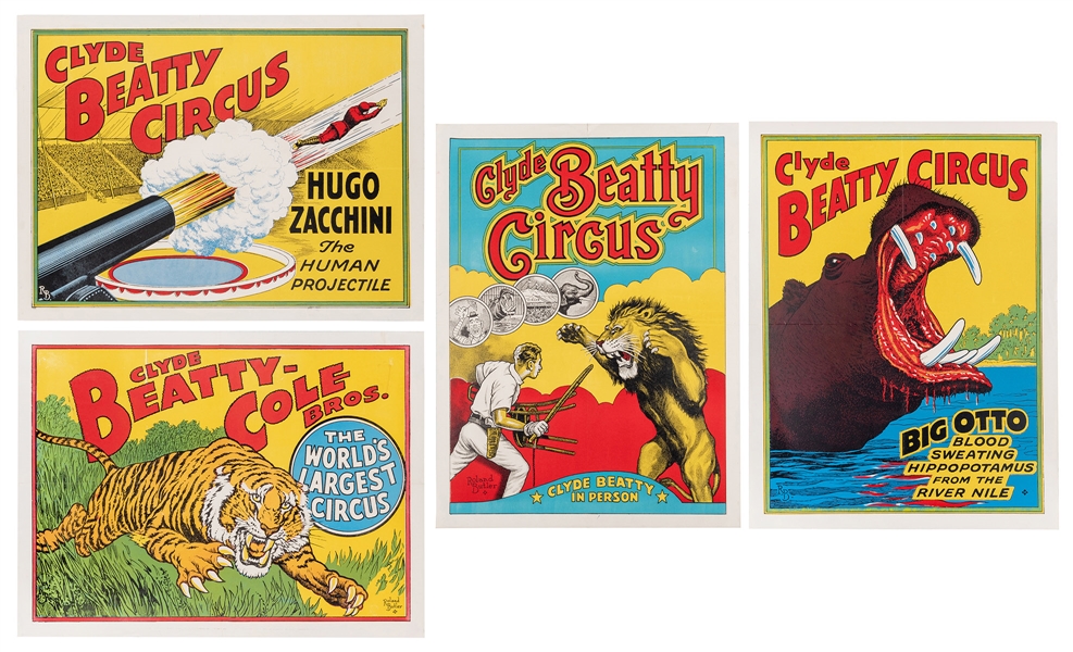  Four Clyde Beatty-Cole Bros. Circus Posters. 1960s. Designs...