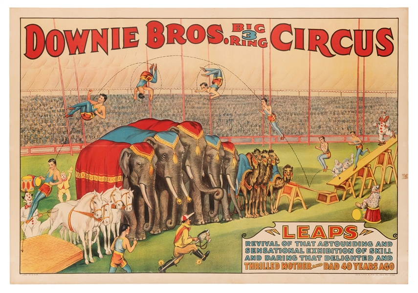  Downie Bros. Circus. “Leaps.” Erie Litho, ca. 1930s. Lithog...