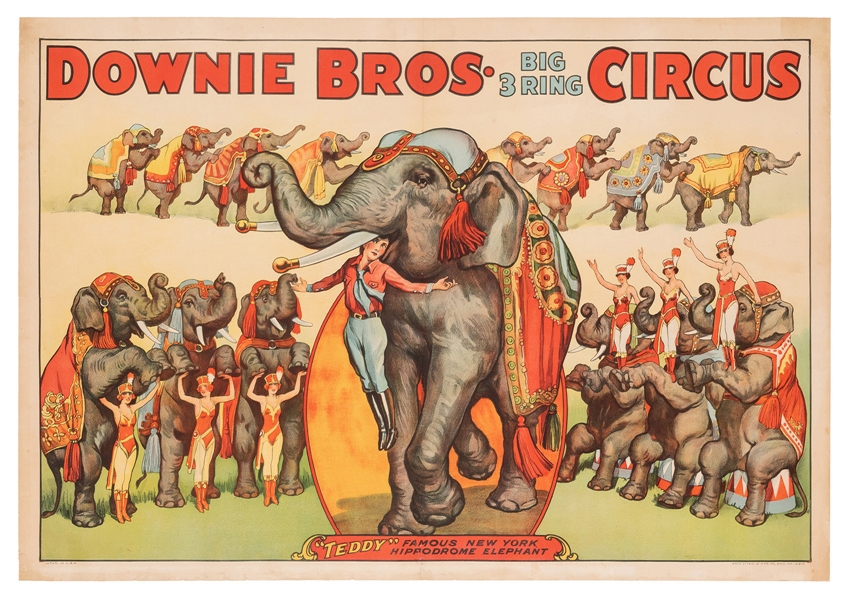 Downie Bros. Circus. “Teddy” Famous New York Hippodrome Ele...