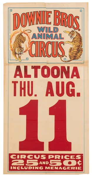  Downie Bros. Wild Animal Circus. Erie Litho, ca. 1930s. An ...
