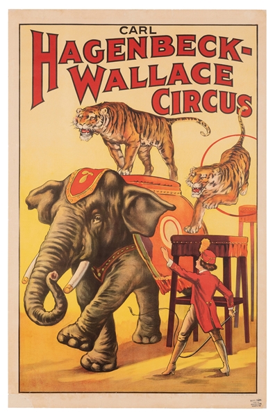  Carl Hagenbeck-Wallace Circus. Erie Litho, ca. 1920s. Stone...