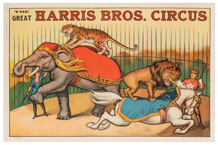  The Great Harris Bros. Circus. Erie Litho, ca. 1940s. Offse...