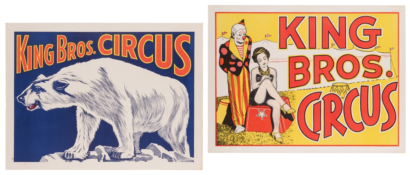  King Bros. Circus. Two Posters. 1950s. Two half-sheet color...