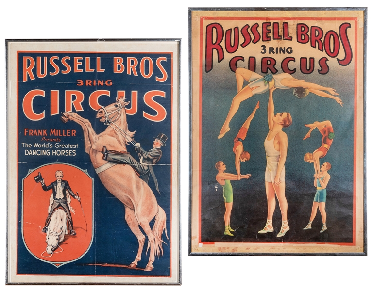  Russell Bros. Circus. Two Posters. Two half-sheet circus po...