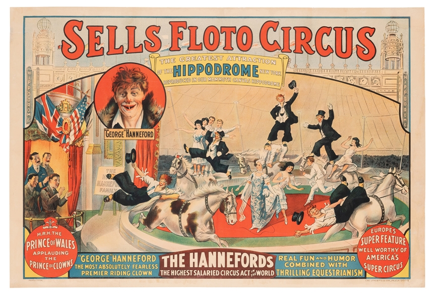  Sells-Floto Circus. The Hannefords. Erie Litho, ca. 1924. C...