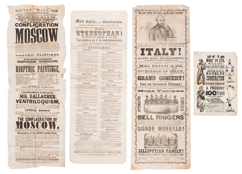  Four Mid-19th Century Theatrical and Lecture Broadsides. Ch...
