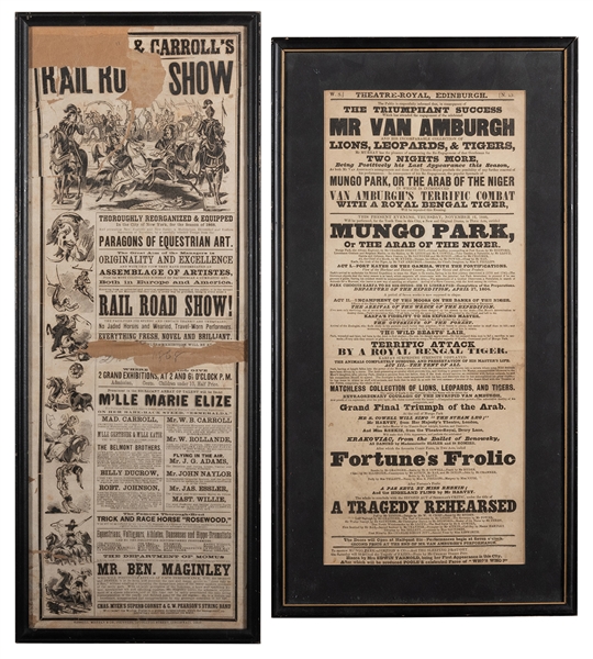  Two Framed Mid-19th Century Circus Broadsides. The first ad...