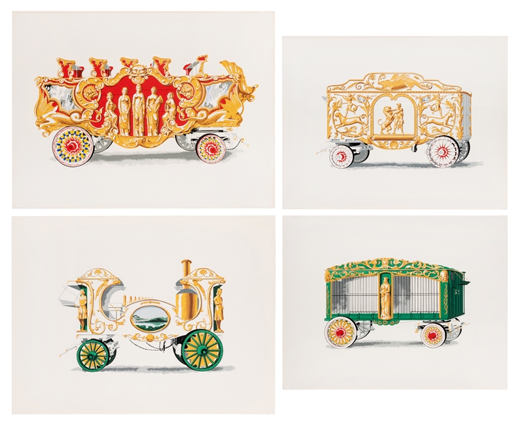  Four Silkscreens of Circus Wagons and Bandwagons. Unsigned ...