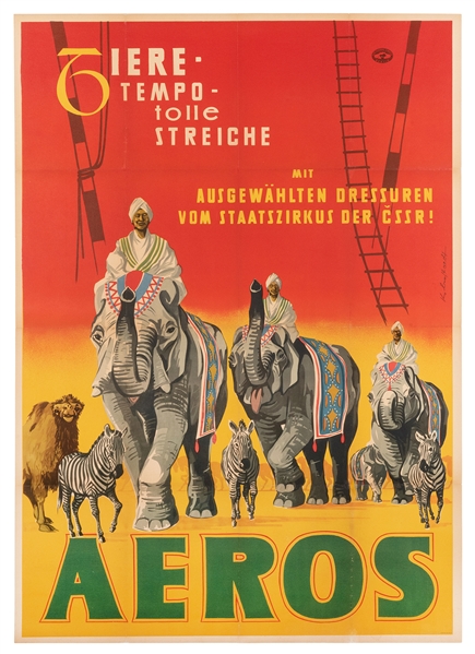  Aeros. Berlin, ca. 1960s. German circus poster, offset lith...