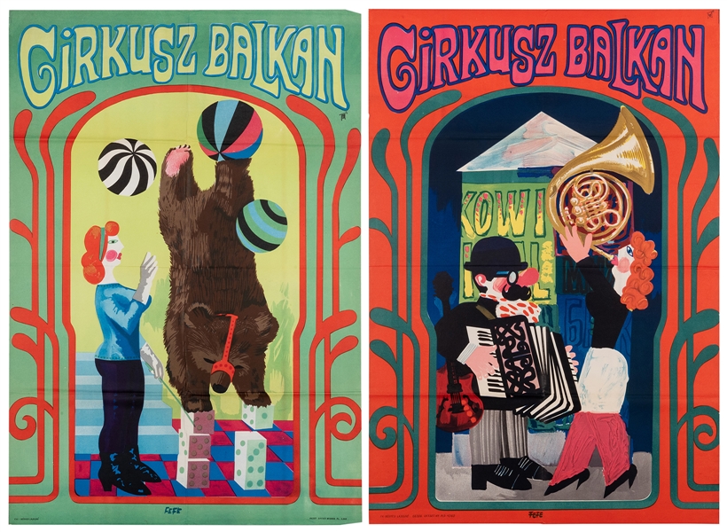  Pair of Circusz Balkan Posters. Hungary, 1960s. First print...