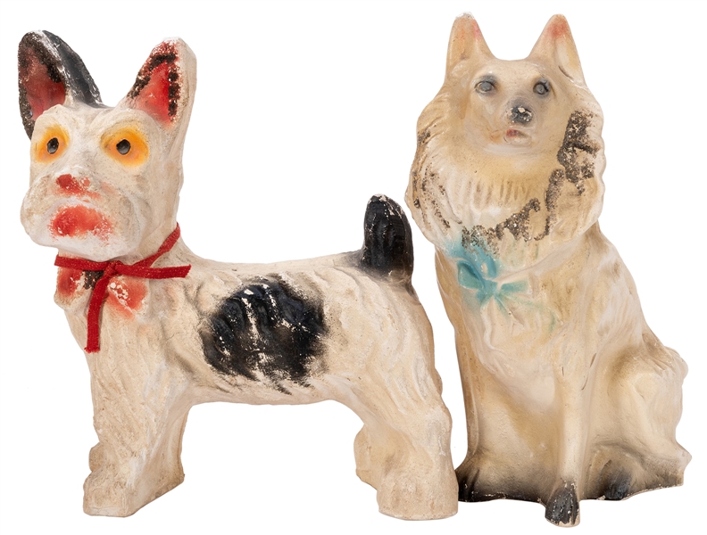  Two Carnival Chalkware Dogs. Including a collie and terrier...