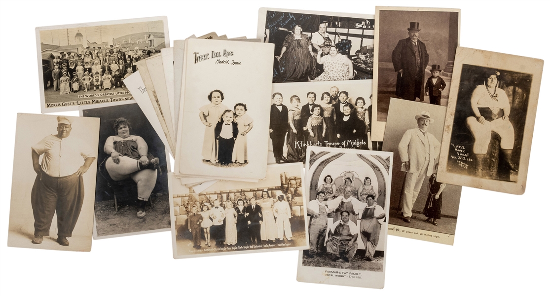  Group of 17 Fat and Little People Real Photo Postcards. Inc...