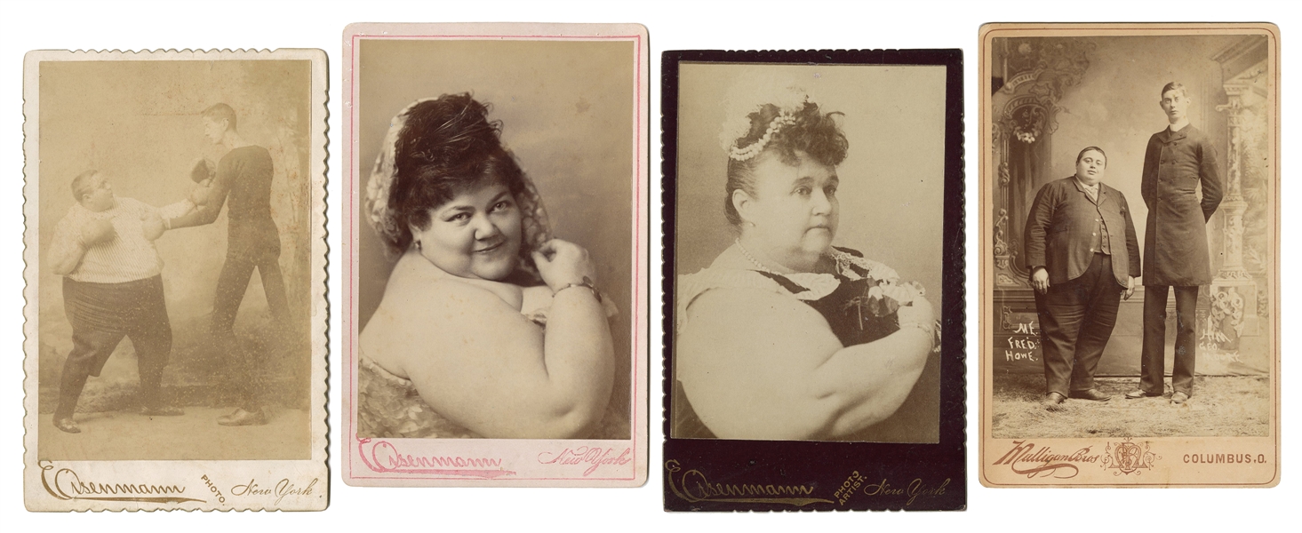  Four Cabinet Cards of Sideshow Fat and Skinny People. Circa...