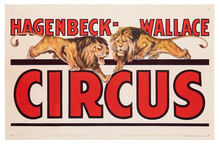  Hagenbeck-Wallace Circus. [Lions]. Erie Litho, ca. 1930s. C...