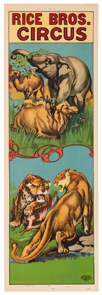  Rice Bros. Circus. [Menagerie]. Erie Litho, ca. 1935. Color...