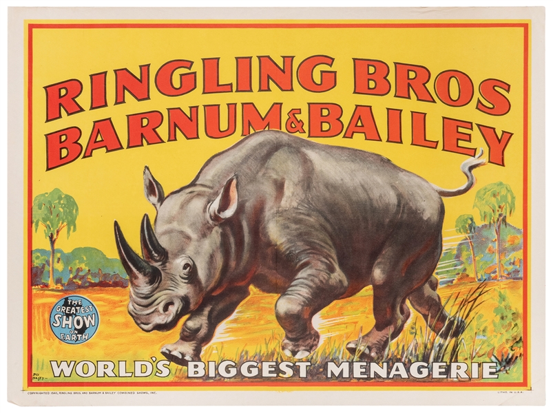  Ringling Bros. and Barnum & Bailey. [Rhino]. 1945. Designed...