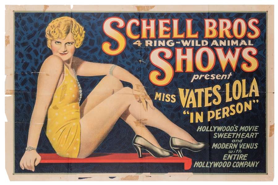  Schell Bros. 4 Ring-Wild Animal Shows Present Miss Vates Lo...