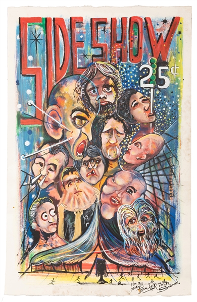  Acrylic Sideshow Painting, Presented to Johnny Fox. New Yor...