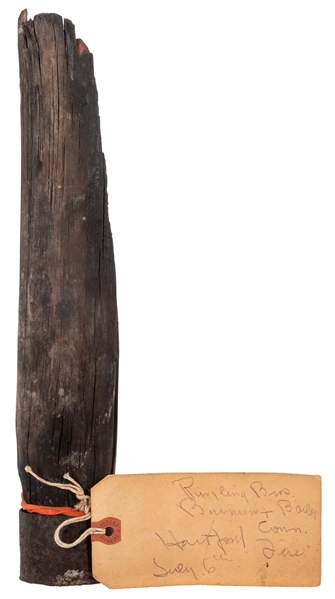  Hartford Circus Fire Wooden Stake Artifact. A charred piece...
