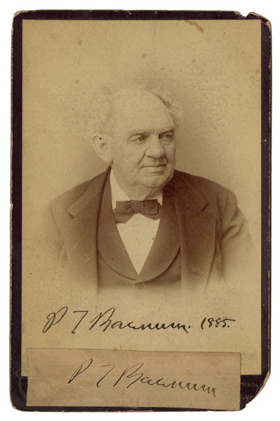  Barnum, P.T. (Phineas Taylor). Signed Cabinet Card. Circa 1...