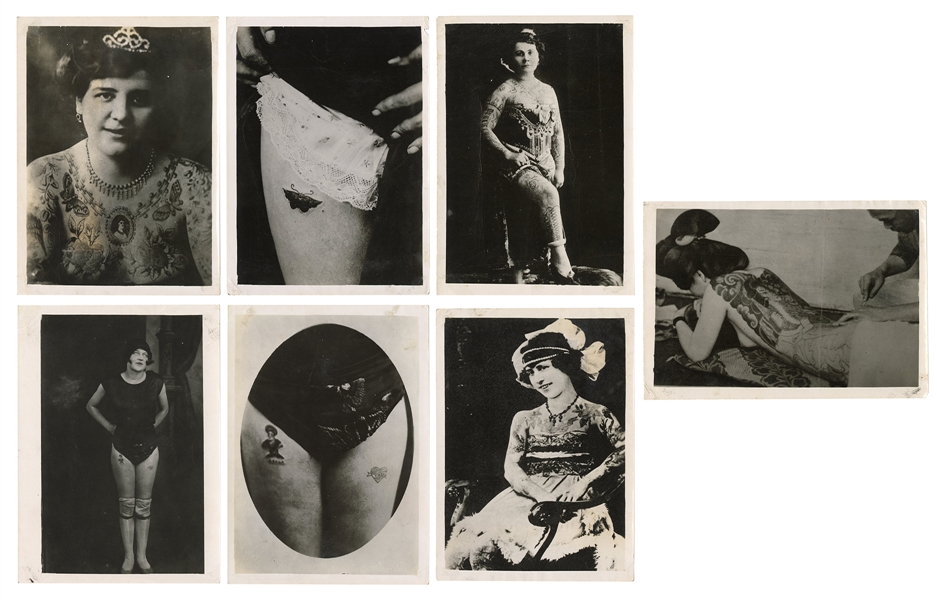  [Tattoo] Seven Tattoo Photographs. [Bernard Kobel], ca. 194...