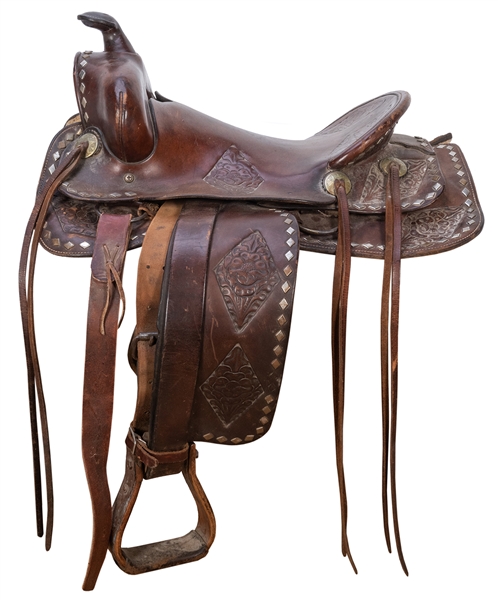  Western American Cowboy Horse Saddle. Leather saddle with t...