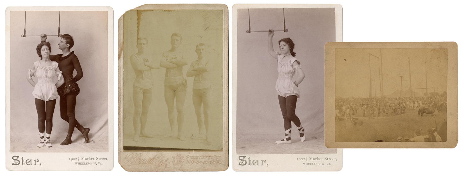  [Circus] Four Cabinet Cards of Circus Acrobats. Circa 1880s...