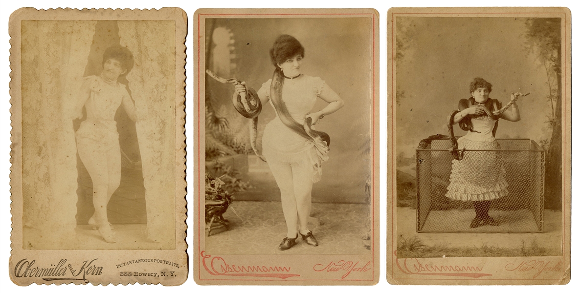  Trio of Snake Charmer Cabinet Photos. 19th century. Three i...