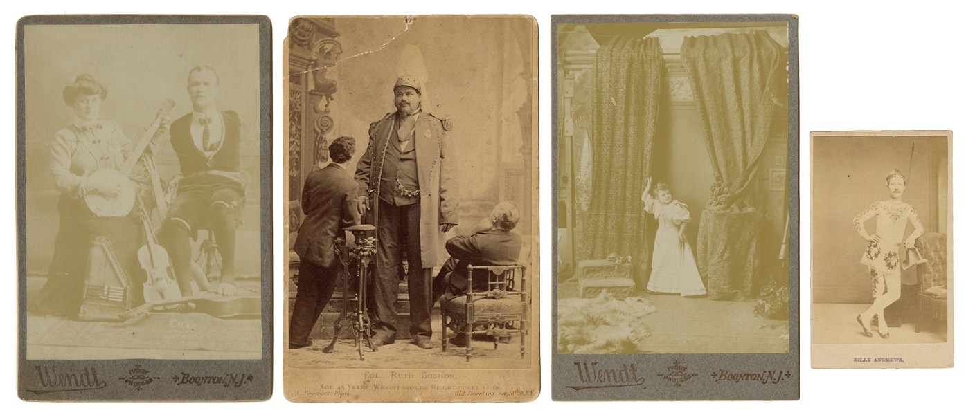  Four Sideshow / Circus Performer Cabinet Photos and CDV. 19...