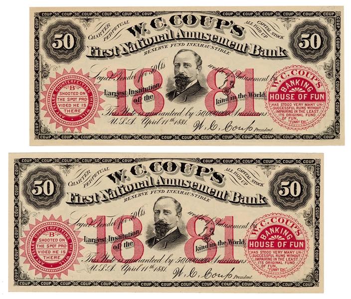  W.C. Coup’s First National Amusement Bank. 1881 Satirical B...