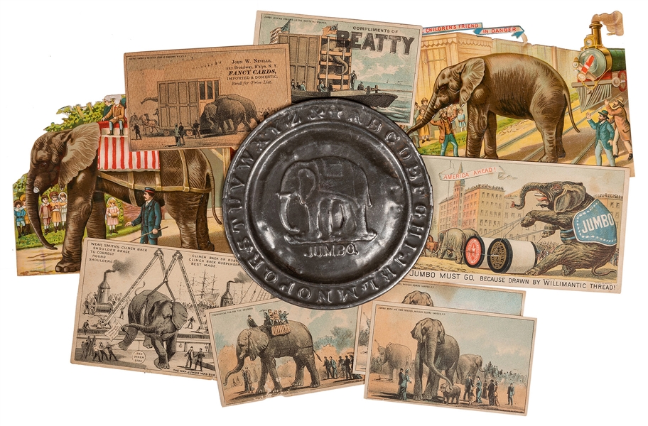  Jumbo / Circus Elephants Trade Cards and Die Cuts. Ten piec...