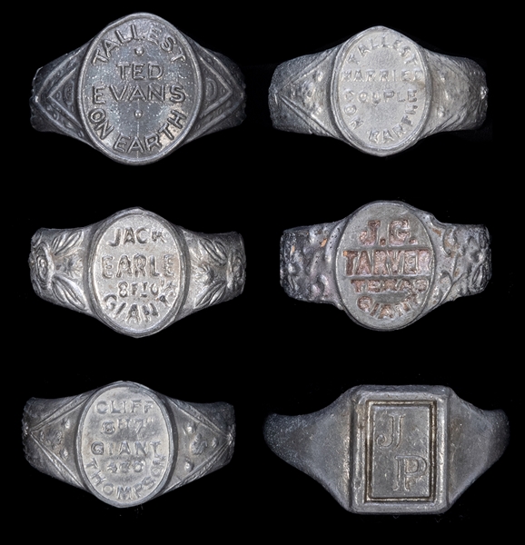  Lot of 6 Circus Giants and “Tallest Men on Earth” Rings. Ex...