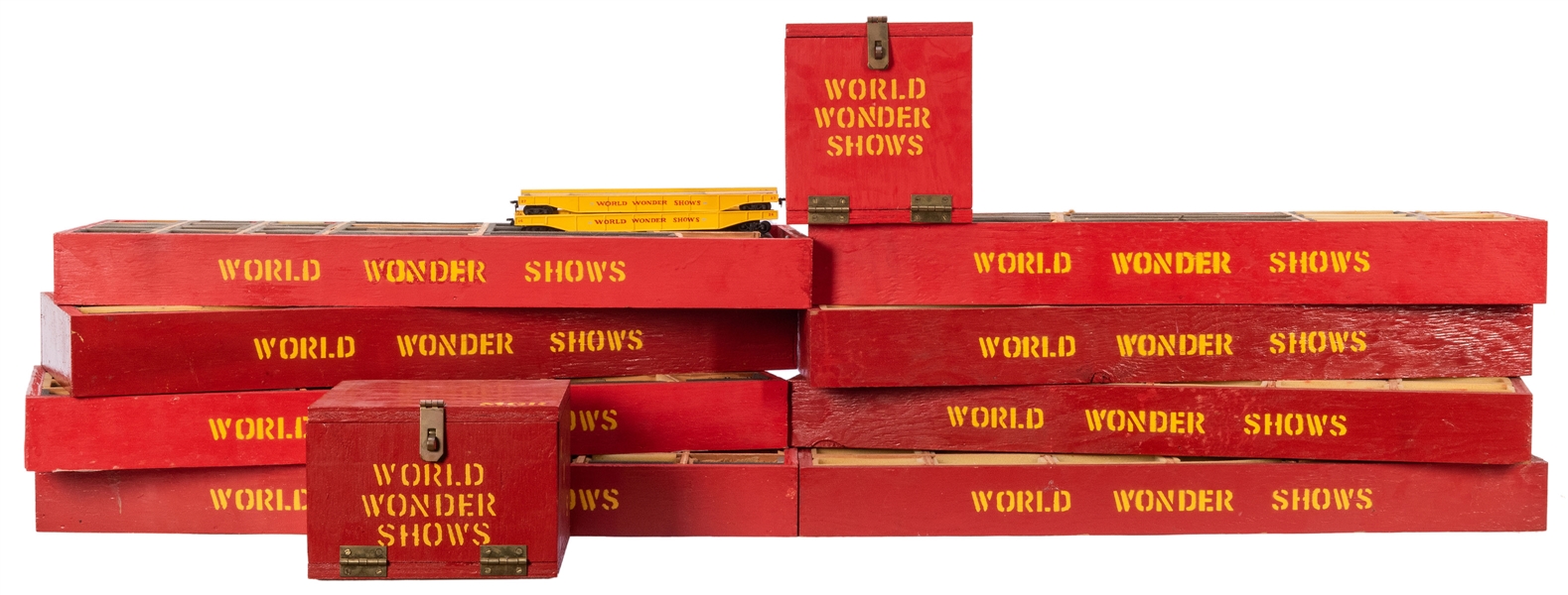  World Wonder Shows Model Carnival Trains. Eight wooden tray...