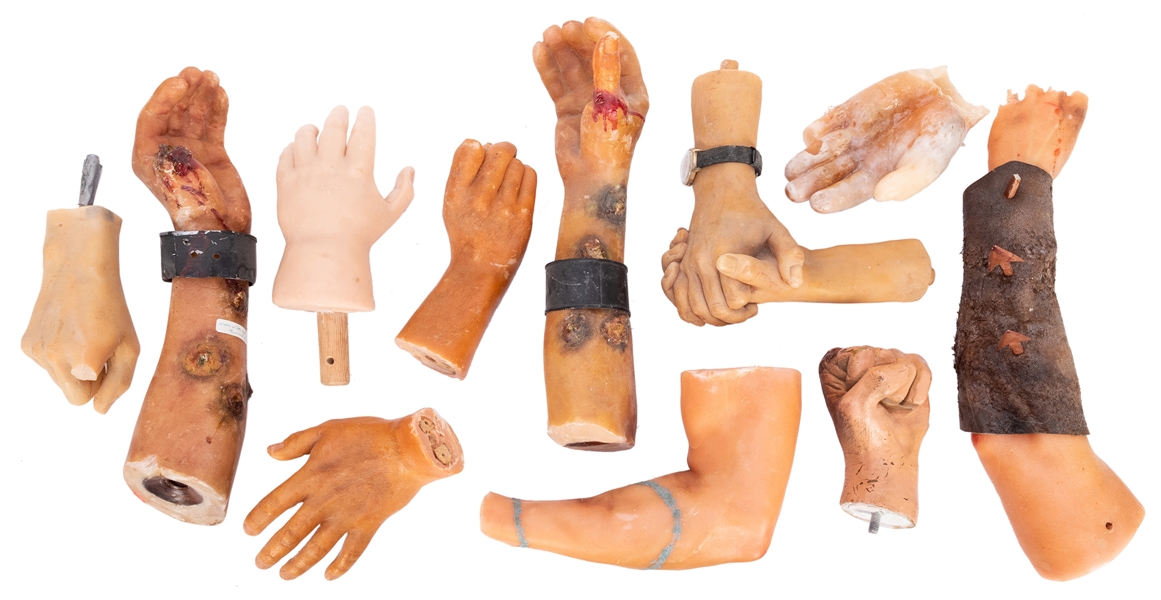  Lot of 10 Wax Museum Hands. Life-size hands sculpted in var...