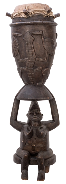  Tall Figural African Drum. 20th century. Figural wooden dru...