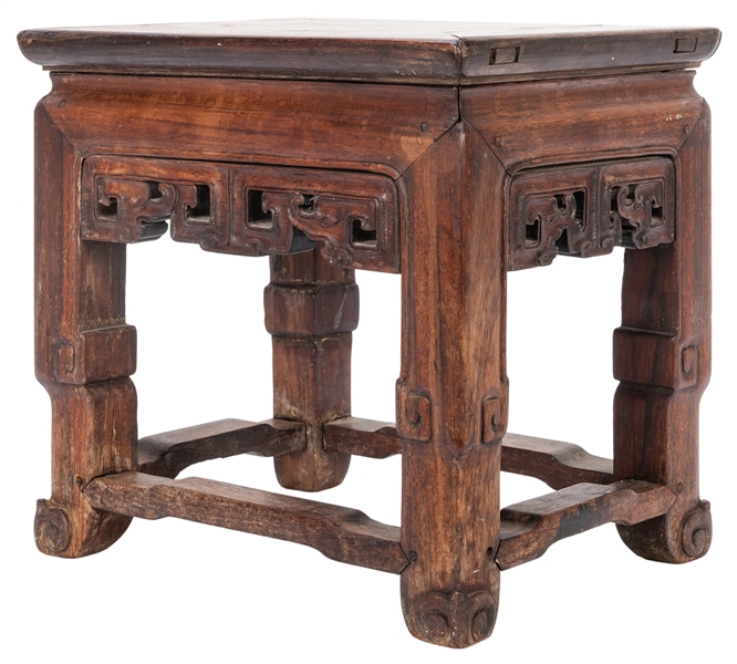  [Chinese] Carved Chinese Early Qing Dynasty Zitan Wood Stand. Cir...