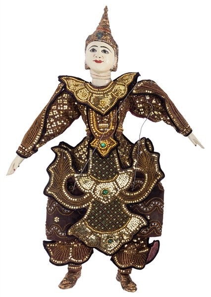  Indonesian Marionette Dancer. Painted wood, cloth with sequ...