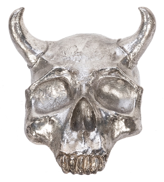  Skull with Horns Sculpture. Heavy plaster or resin decorati...