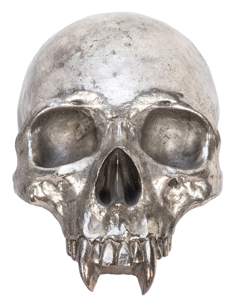  Skull with Fangs Sculpture. 1980s. Heavy plaster or resin d...