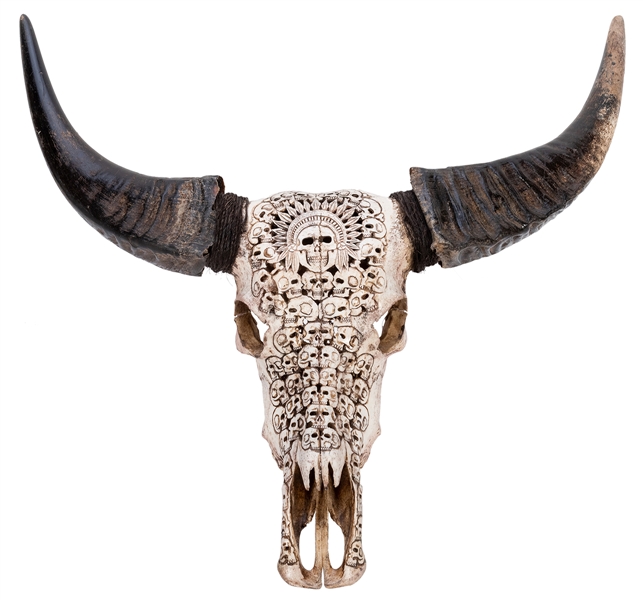  Carved Buffalo / Bull Skull. Intricately carved skull with ...