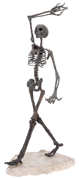  Walking Human Skeleton Sculpture. Cast bronze skeleton in w...