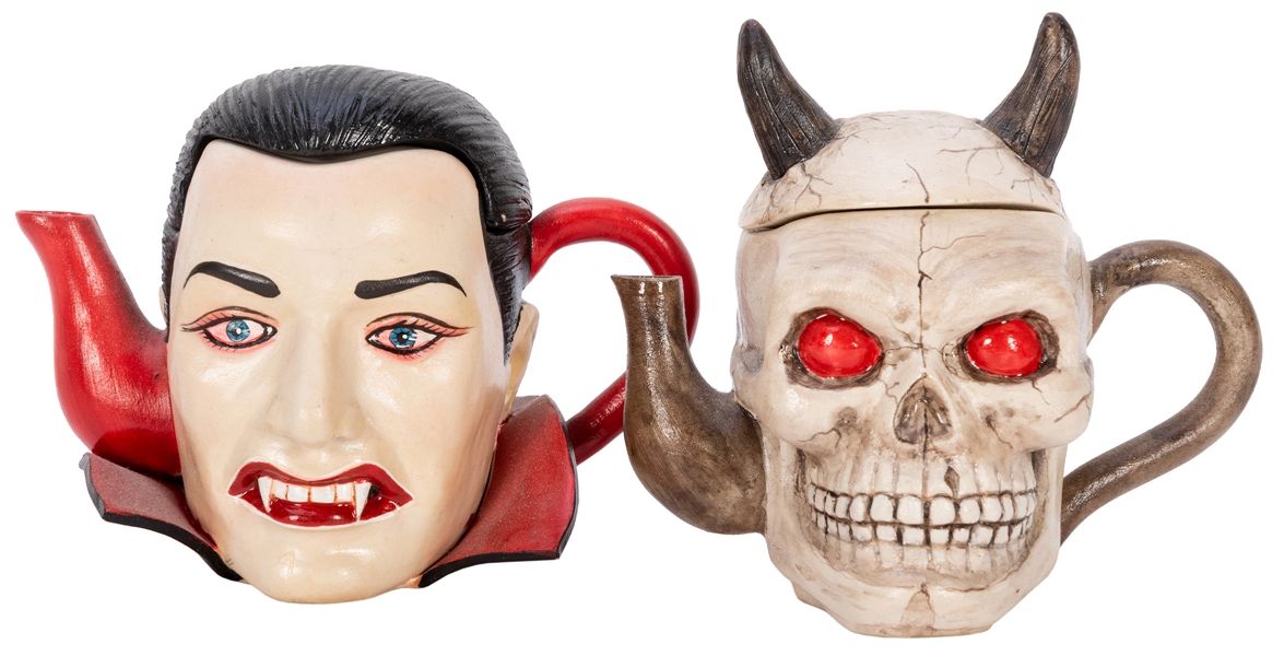  Miniature Skull and Dracula Teapots. Miniature ceramic teap...